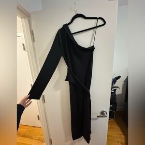 Zara Black Knit One-Shoulder Dress with side tie